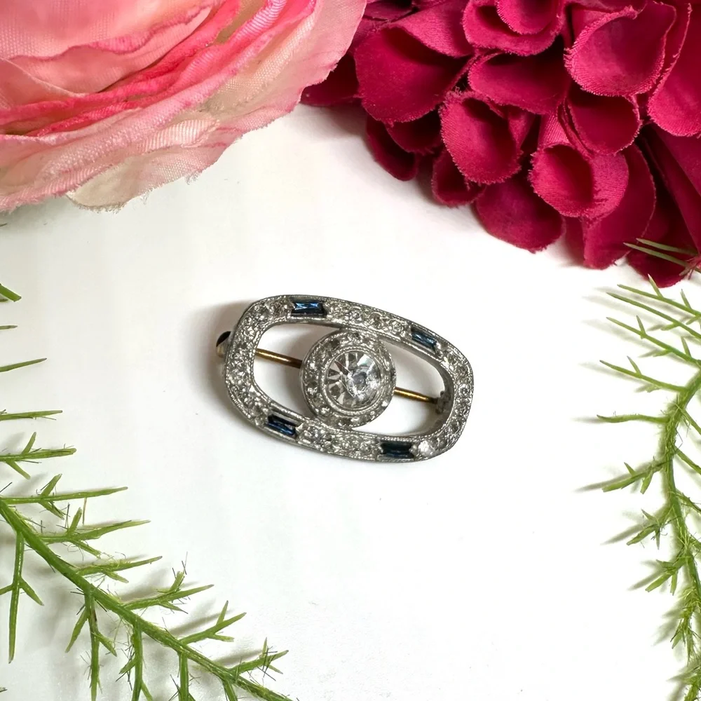 VINTAGE⚜️Art Deco Sapphire Crystal Brooch